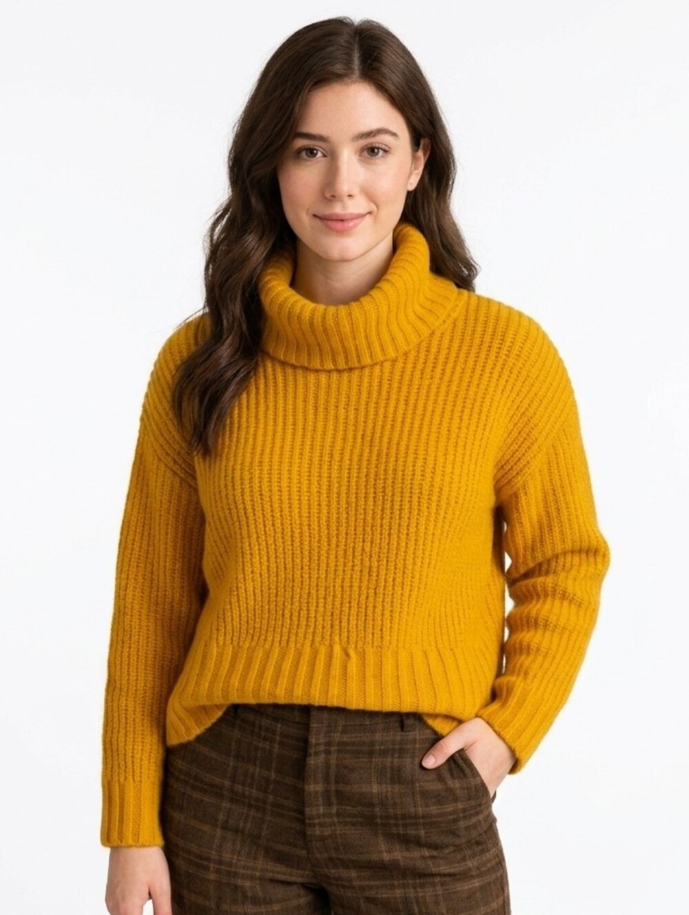 Pilcro by Anthropologie Mustard Yellow Chunky Knit Cowl Neck Cropped Sweater M